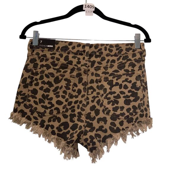 Leopard Shorts Frayed Denim Juniors, Fashion Nova, 7J , Tan, Black - Picture 3 of 3